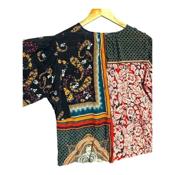 ANTHROPOLOGIE WOMENS BOHO BLOUSE SMALL MULTICOLOR BEADED SEQUIN FLORAL PRINT - Picture 7 of 16